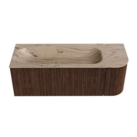 MONDIAZ KURVE-DLUX Meuble de salle de bains 125cm arrondi Droite couleur Walnut avec 1 tiroir et 1 porte. Lavabo BIG MEDIUM Gauche 1 trou de robinet Arena. SW1431231