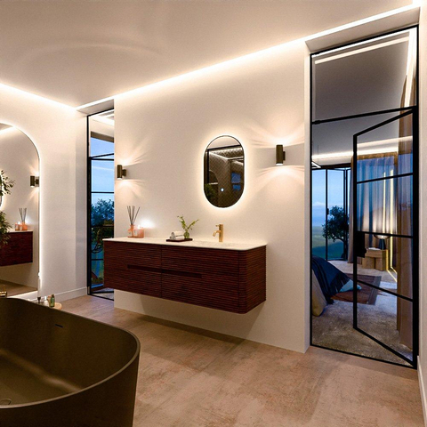 Mondiaz CIRO-DLUX Ensemble de meubles de salle de bains - 170x45x50cm - Plan-vasque solid surface Opalo - 1 lavabo à droite - 1 trou de robinetterie - 4 tiroirs - Ruby SW1531514