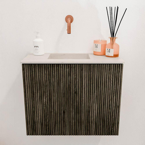 Mondiaz JOYA-DLUX 50cm toiletmeubel - kleur Shadow - Wastafel FAYE positie Links Zonder kraangat kleur Meli. SW1424857
