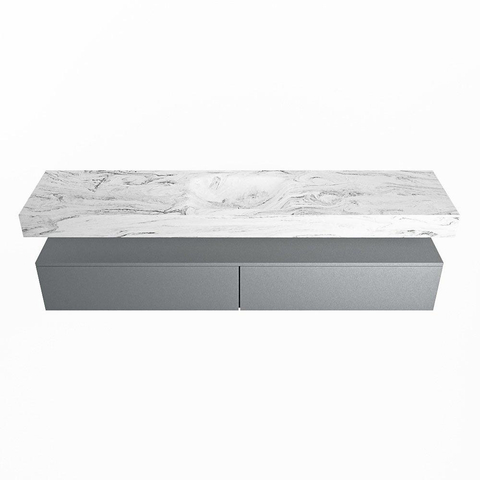 Mondiaz ALAN-DLUX Ensemble de meuble - 200cm - meuble Plata mat - 2 tiroirs - Lavabo Cloud Glace suspendu - vasque Centre - 0 trous de robinet SW806130