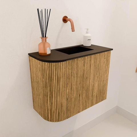 Mondiaz JOYA 51.6cm meuble de toilette - arrondi gauche couleur Oak - Vasque FAYE position Droite Sans trou de robinet couleur Urban. SW1421182