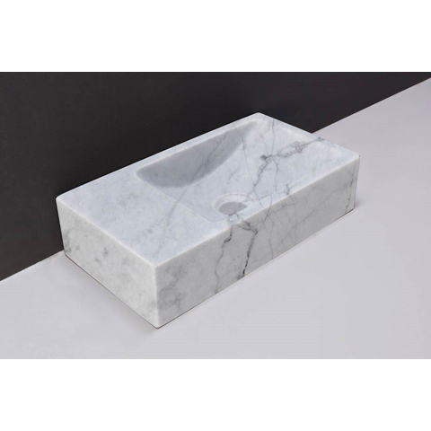 Forzalaqua Venetia fontein - 40x22x10cm - kom rechts - zonder kraangat - gepolijst carrara (grijs) SW369778