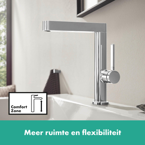 Hansgrohe Finoris 1 greeps wastafelkraan - 230 draaibare uitloop - met afvoerplug - hoogglans chroom SW651230