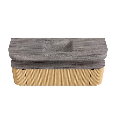 MONDIAZ THOR-DLUX 160cm meuble de salle de bains arrondi gauche + droite couleur Oak avec 1 tiroir et 2 portes. Vasque suspendue CLOUD Milieu sans trou de robinet couleur Oza. SW1465278