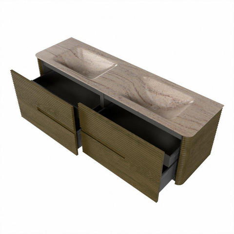 Mondiaz CIRO-DLUX Badkamermeubelset - 160x45x50cm - Solid surface wastafel Saba - 2 wasbak Dubbel - zonder kraangaten - 4 lades - Dusk SW1533424