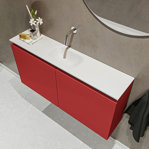 MONDIAZ TURE Toiletmeubel 100x23x50cm met 0 kraangaten 2 deuren fire mat Wastafel Eden midden Solid Surface Wit SW475033