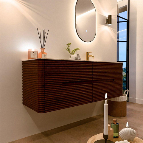 Mondiaz CIRO-DLUX Ensemble de meubles de salle de bains - 140x45x50cm - Plan vasque en solid surface Nata - 1 lavabo à droite - 1 trou de robinet - 4 tiroirs - Ruby SW1532072