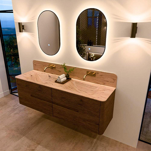 Mondiaz CIRO-DLUX Badkamermeubelset - 160x45x50cm - Solid surface wastafel Arena - 2 wasbak Dubbel - zonder kraangaten - 4 lades - Dusk SW1533116