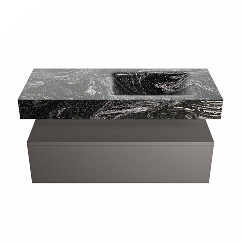 Mondiaz ALAN-DLUX Ensemble de meuble - 110cm - meuble Dark grey mat - 1 tiroir - Lavabo Cloud Lava suspendu - vasque Droite - 0 trous de robinet SW808119