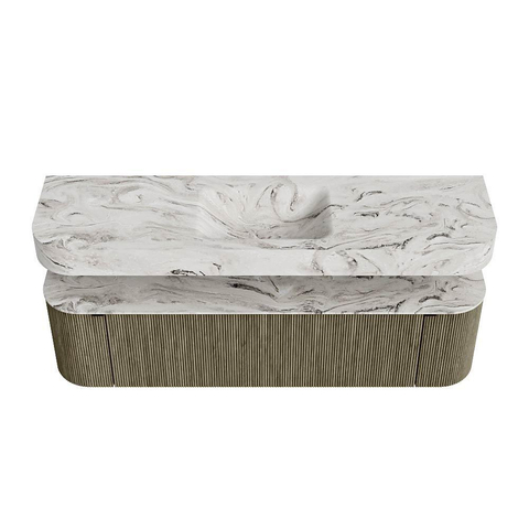 MONDIAZ THOR-DLUX Meuble de salle de bains 170cm arrondi gauche + droite couleur Shadow avec 1 tiroir et 2 portes. Vasque suspendue CLOUD Milieu 1 trou de robinet couleur Glace. SW1465532