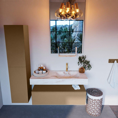 MONDIAZ ALAN - DLUX Badkamermeubelset - 110cm - onderkast - Oro - 1 lade - vrijhangende wastafel - wasbak rechts - 1 kraangat - Frappe SW805305