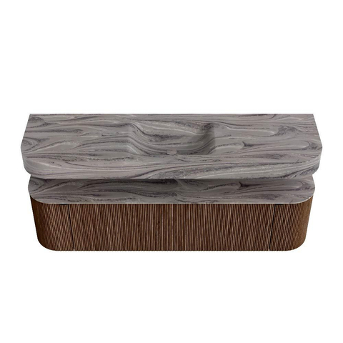 MONDIAZ THOR-DLUX 170cm meuble de salle de bains arrondi gauche + droite couleur Walnut avec 1 tiroir et 2 portes. Vasque suspendue CLOUD Milieu 1 trou de robinet couleur Sombra. SW1465850