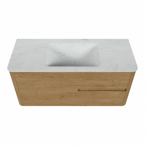 Mondiaz CIRO-DLUX Badkamermeubelset - 110x45x50cm - Solid surface wastafel Opalo - 1 wasbak Midden - zonder kraangaten - 2 lades - Oak SW1531012