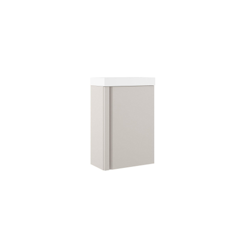 Saniclass Chaci Ensemble meuble de lavabo pour WC - 40x55cm - 1 porte - lavabo fontaine en marbre minéral - avec miroir rectangulaire - coton mat (beige) SW1130176
