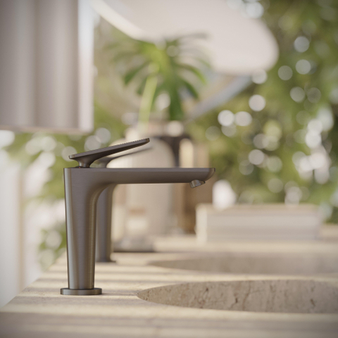 Hansgrohe Axor Citterio C 1-gats wastafelkraan 125 coolstart m. afvoerplug m. cubic cutvoorsprong 13.5cm - brushed black chrome SW1152127