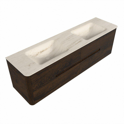 Mondiaz CIRO-DLUX Ensemble de meubles de salle de bains - 170x45x50cm - Plan-vasque Solid surface Meli - 2 vasques Double - 2 trous de robinet - 4 tiroirs - Noyer SW1530526