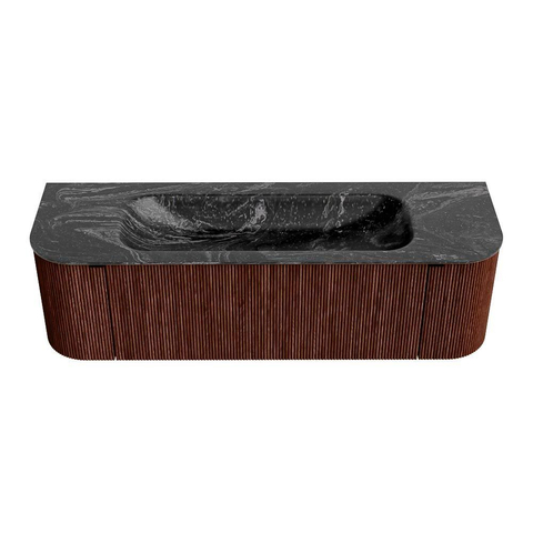 Mondiaz KURVE-DLUX Ensemble de meuble de salle de bains - 150x46x40cm - 1 tiroir - 2 portes - lavabo solid surface - au milieu - 1 trou de robinet - Ruby SW1416049