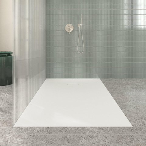 Villeroy & Boch Ecora douchebak - 150x100x3.5cm - afvoer korte zijde - stone white (wit) SW1558958