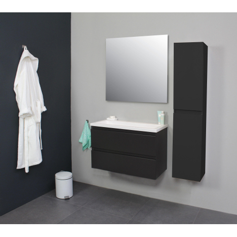 Basic Bella Meuble avec lavabo acrylique 80x55x46cm sans trou de robinet avec miroir Anthracite mat SW398103