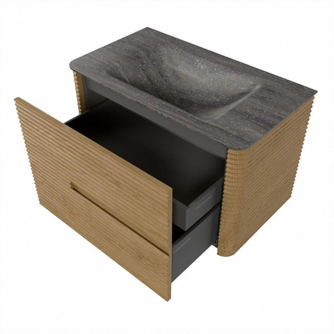 Mondiaz CIRO-DLUX Ensemble de meubles de salle de bains - 80x45x50cm - lavabo en solid surface Oza - 1 vasque au milieu - sans trous de robinet - 2 tiroirs - Chêne SW1531103