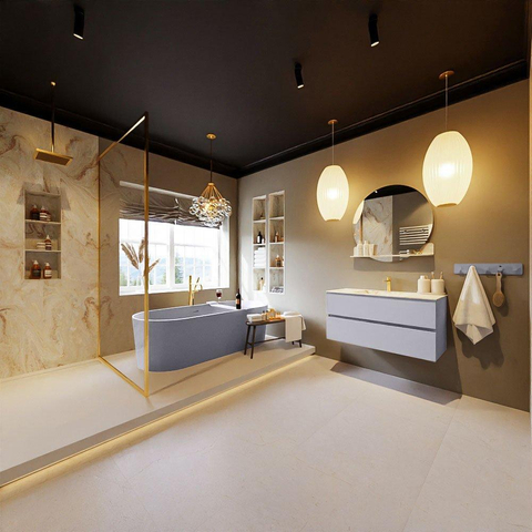MONDIAZ VICA-DLUX Ensemble meuble de salle de bains - 100cm - meuble bas cale - 2 tiroirs - lavabo encastré cloud central - 1 trou de robinet - version haute 60cm - frape SW1088997