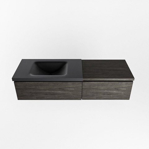 MONDIAZ BUKLA Meuble de salle de bains 140 cm avec module 60 couleur Dark Brown avec 2 tiroirs. Lavabo CLOUD gauche 0 trou de robinet couleur Urban. SW1381996