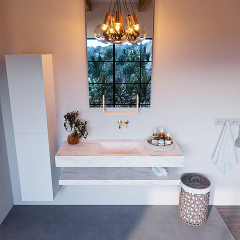 Mondiaz ALAN-DLUX Ensemble de meuble - 130cm - meuble Ostra mat - 0 tiroirs - Lavabo Cloud Ostra suspendu - vasque Centre - 0 trous de robinet SW809213