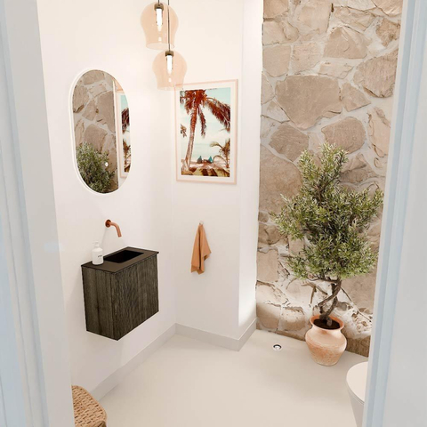 Mondiaz JOYA 40cm meuble de toilette - couleur Shadow - Vasque FAYE position Droite Sans trou de robinet couleur Urban. SW1421480