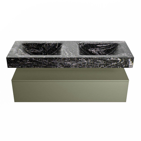 Mondiaz ALAN-DLUX Ensemble de meuble - 130cm - meuble Army mat - 1 tiroir - Lavabo Cloud Lava suspendu - vasque Gauche et droite - 0 trous de robinet SW808861