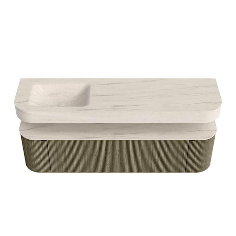 MONDIAZ THOR-DLUX 170cm meuble de salle de bains arrondi gauche + droite couleur Shadow avec 1 tiroir et 2 portes. Vasque suspendue CLOUD gauche sans trou de robinet couleur Meli. SW1465766