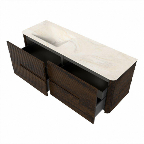 Mondiaz CIRO-DLUX Ensemble de meubles de salle de bains - 140x45x50cm - Plan vasque Solid surface Ostra - 1 vasque à gauche - 1 trou de robinet - 4 tiroirs - Noyer SW1530367