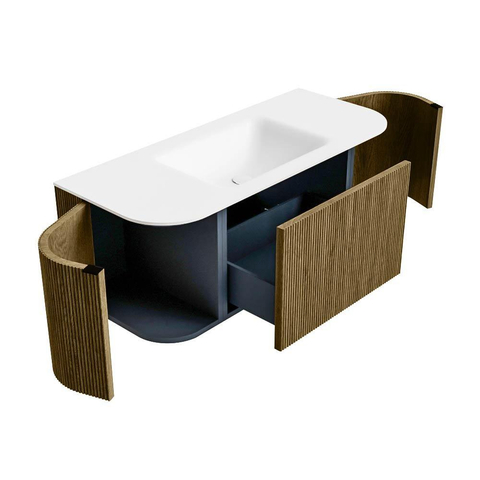 Mondiaz KURVE Badkamermeubelset - 110x46x40cm - 1 lade - 2 deuren - wastafel solid surface - midden - zonder kraangat - Dusk SW1414720