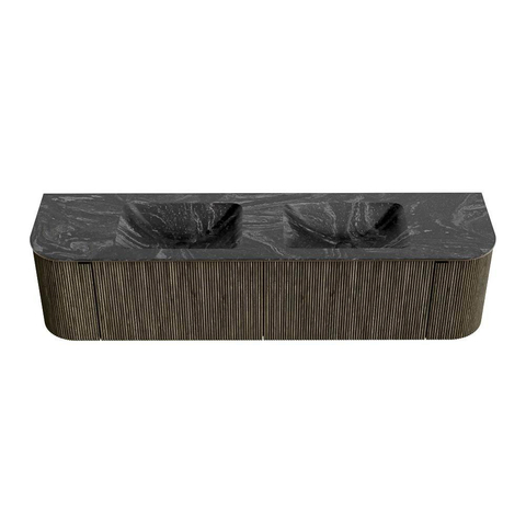 Mondiaz KURVE-DLUX Ensemble de meuble de salle de bains - 180x46x40cm - 2 tiroirs - 2 portes - lavabo solid surface - double - sans trou de robinet - Shadow SW1414690