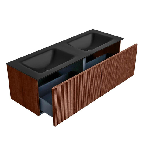 Mondiaz KURVE Badkamermeubelset - 130x46x40cm - 2 lade - wastafel solid surface - dubbel - zonder kraangat - Ruby SW1415367