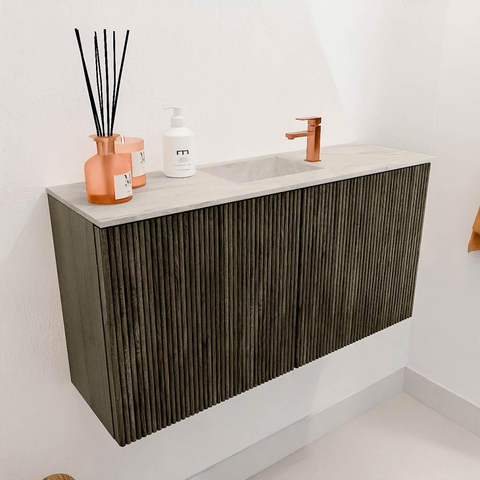 Mondiaz JOYA-DLUX 80cm meuble de salle de bains - couleur Shadow - Vasque FAYE position Milieu 1 trou de robinet couleur Ostra. SW1422998