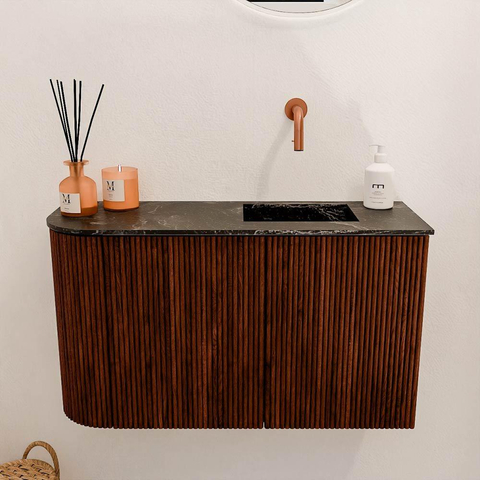 Mondiaz JOYA-DLUX 71.6cm toiletmeubel - ronding links kleur Ruby - Wastafel FAYE positie Rechts Zonder kraangat kleur Lava. SW1423637