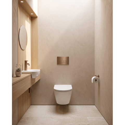 QeramiQ Dely Toiletset - 36.3x51.7cm - Geberit UP720 inbouwreservoir - rimless - diepspoel - 35mm zitting - softclose - bedieningsplaat koper - rechthoekige knoppen - glans wit SW1428168