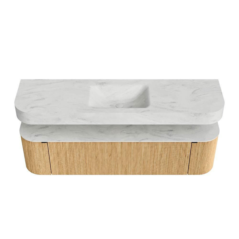 MONDIAZ THOR-DLUX Meuble de salle de bains 170cm arrondi gauche + droite couleur Oak avec 1 tiroir et 2 portes. Vasque suspendue CLOUD Milieu 1 trou de robinet couleur Opalo. SW1465431