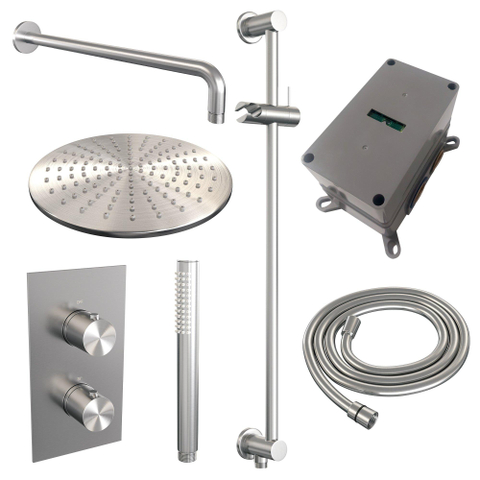 Brauer Brushed Edition Ensemble de douche encastrable - pomme de douche 30cm - 2 boutons - barre curseur - partie encastrable - douchette stick 1 jet - PVD - inox brossé SW538420