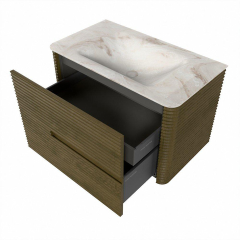 Mondiaz CIRO-DLUX Ensemble de meubles de salle de bains - 80x45x50cm - Plan vasque solid surface Frappe - 1 vasque au milieu - sans trous de robinet - 2 tiroirs - Dusk SW1532803