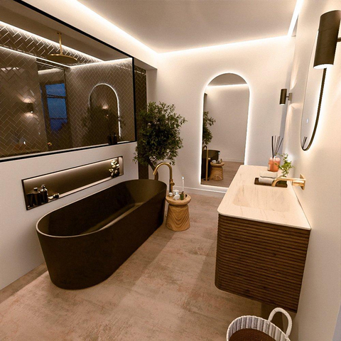 Mondiaz CIRO-DLUX Badkamermeubelset - 150x45x50cm - Solid surface wastafel Meli - 1 wasbak Rechts - zonder kraangaten - 4 lades - Dusk SW1533170