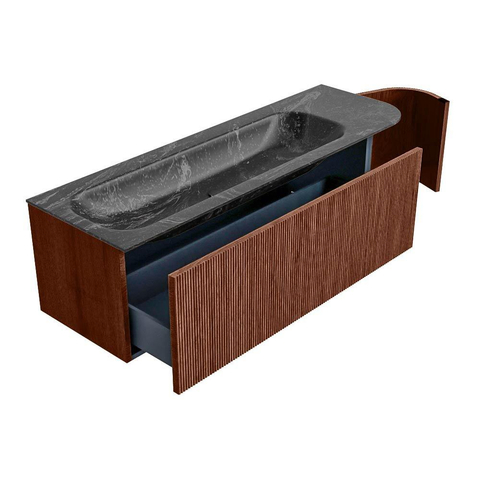 Mondiaz KURVE-DLUX Badkamermeubelset - 145x46x40cm - 1 lade - 1 deur - wastafel solid surface - links - 1 kraangat - Ruby SW1416060