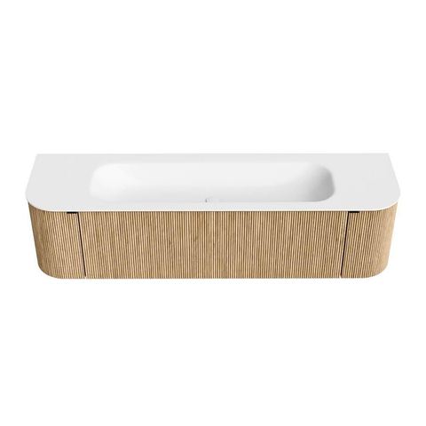 MONDIAZ KURVE Meuble de salle de bains 170 cm avec module 25 Len R couleur Oak avec 1 tiroir et 2 portes. Lavabo BIG LARGE central 2 trous de robinet Talc. SW1138298