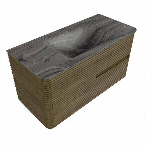 Mondiaz CIRO-DLUX Badkamermeubelset - 100x45x50cm - Solid surface wastafel Sombra - 1 wasbak Midden - zonder kraangaten - 2 lades - Dusk SW1533384