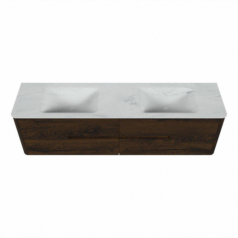Mondiaz CIRO-DLUX Badkamermeubelset - 180x45x50cm - Solid surface wastafel Opalo - 2 wasbak Dubbel - zonder kraangaten - 4 lades - Walnut SW1530484