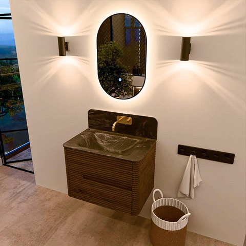 Mondiaz CIRO-DLUX Badkamermeubelset - 70x45x50cm - Solid surface wastafel Lava - 1 wasbak Midden - zonder kraangaten - 2 lades - Dusk SW1533015