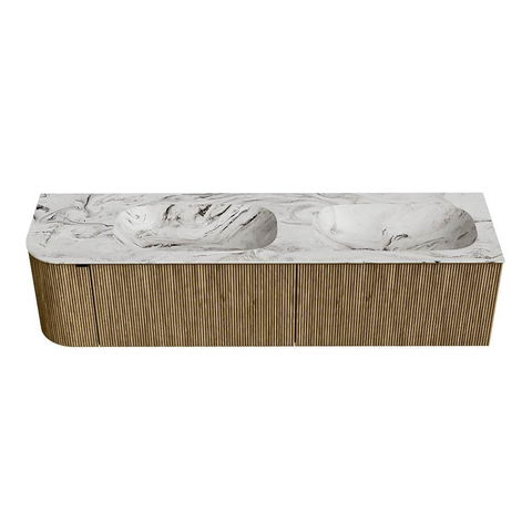 Mondiaz KURVE-DLUX Ensemble de meubles de salle de bains - 175x46x40cm - 2 tiroirs - 1 porte - vasque solid surface - double / droite - 2 trous de robinet - Dusk SW1415227
