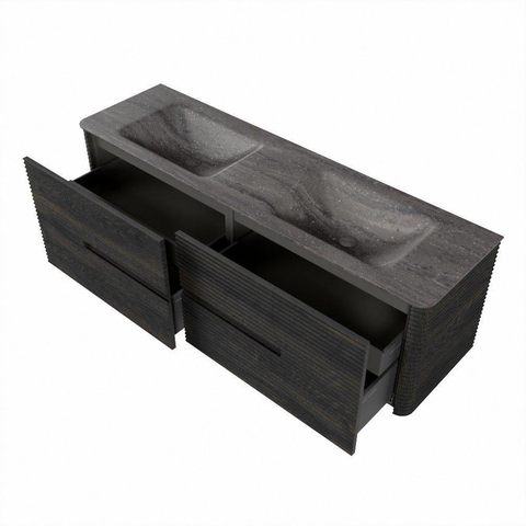 Mondiaz CIRO-DLUX Badkamermeubelset - 160x45x50cm - Solid surface wastafel Oza - 2 wasbak Dubbel - zonder kraangaten - 4 lades - Shadow SW1532660