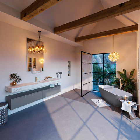 Mondiaz ALAN-DLUX Ensemble de meuble - 200cm - meuble Plata mat - 2 tiroirs - Lavabo Cloud Frappe suspendu - vasque Centre - 1 trou de robinet SW804786