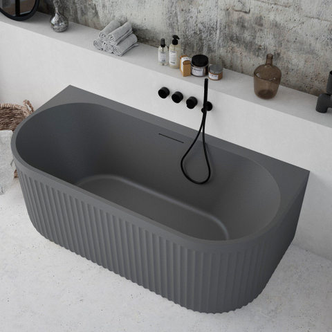 Ideavit Archtec Back-To-Wall Bad - 170x80x63cm - Rock Texture - overloopgat - klikwaste - verstelbare poten - grijs SW1220456